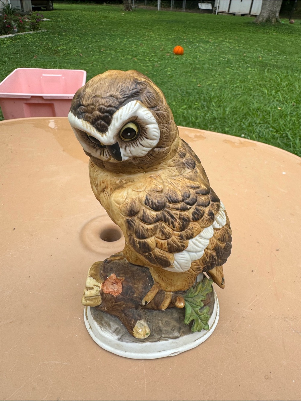 Home Interiors Brown and Cream Owl Figurine Garden Accent